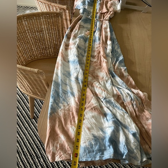Aakaa|Strapless Blush Pink & Blue Tie Dye Maxi Dress with Deep Slit, Size M••• - Picture 16 of 16